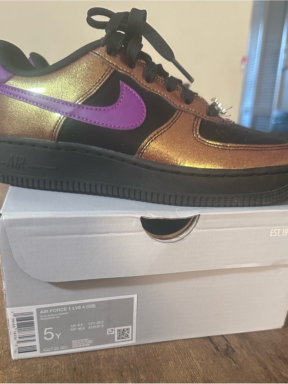 Nike Kids Iridescent Bronze and Purple Swoosh Sneakers